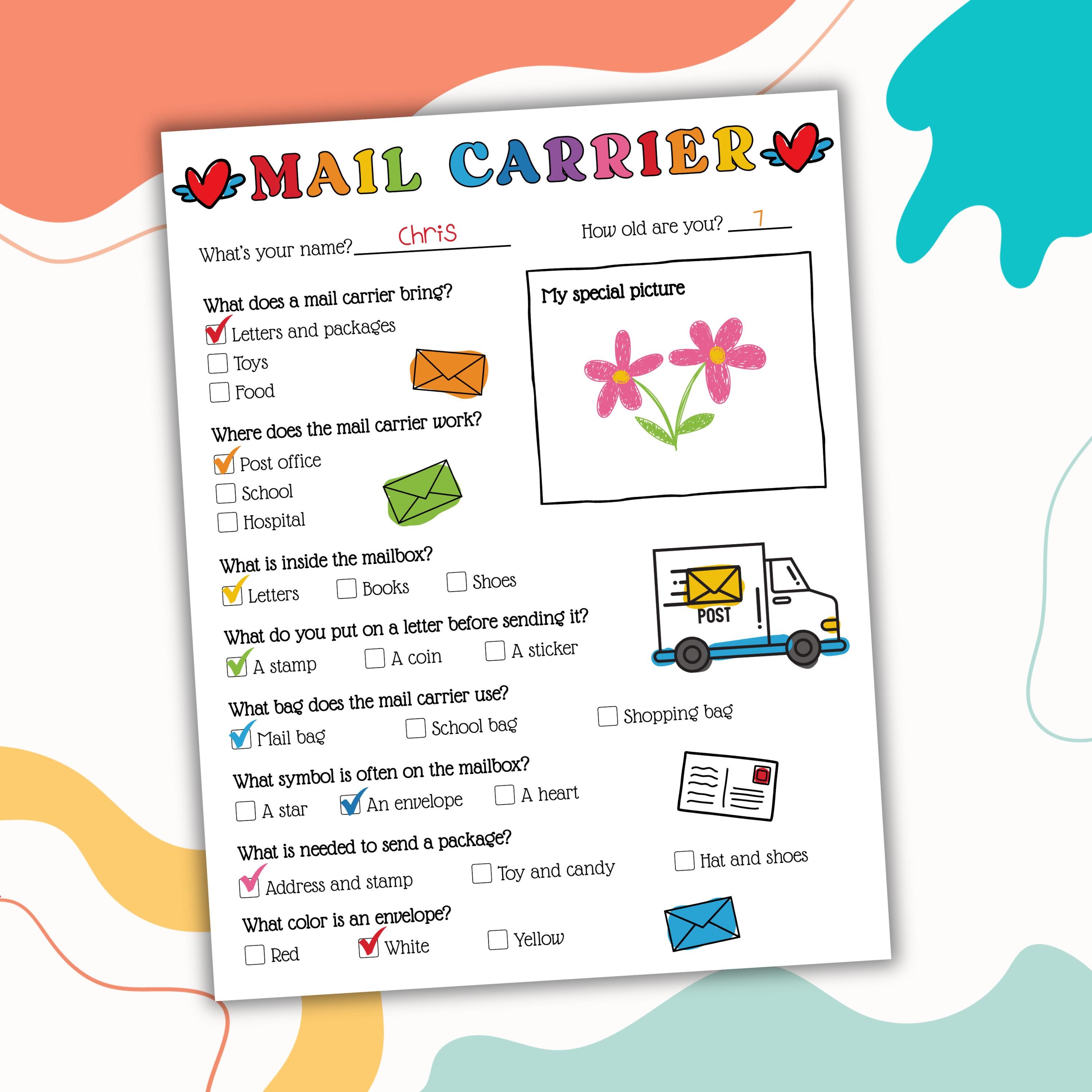 Mail Writing Pattern Worksheet Mail Carrier Worksheet for Kids | Community Helpers 5 Pages | Coloring ...
