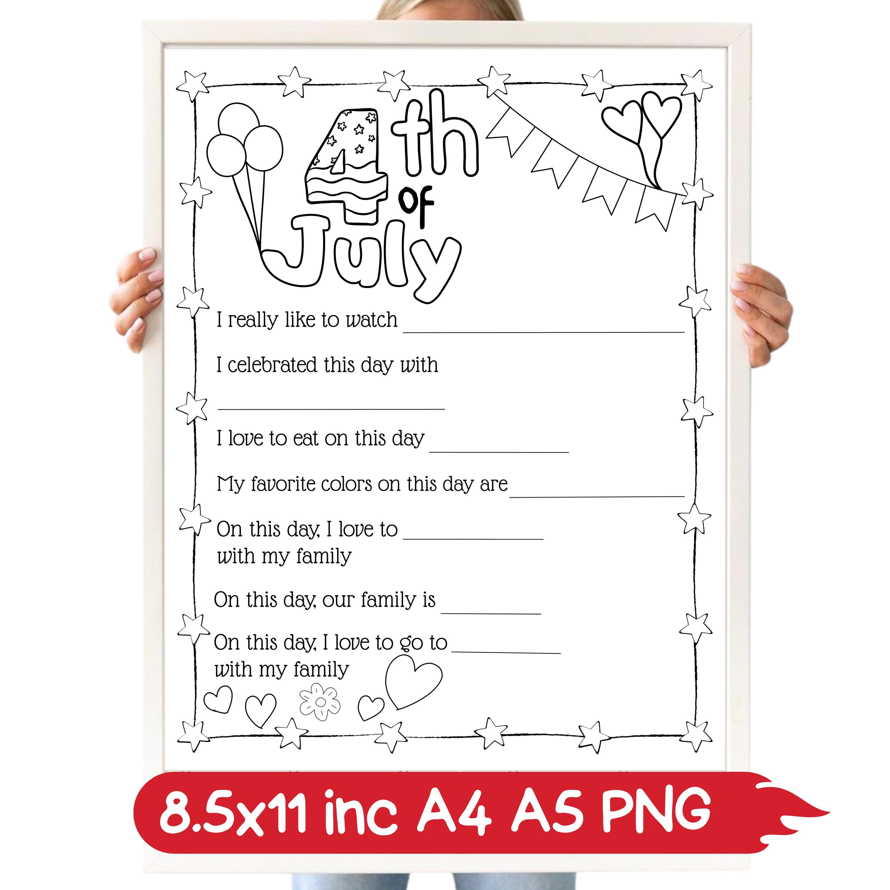 4th of July Printable, Independence Day Fill in the Blank Fact Sheet ...