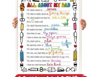All About My Dad Printable, Fathers Day Gift From Kids Interview, Dad Questionnaire, Fill In The Blank Fathers Day Card, Instant Download