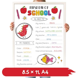 Personalized First Day of School Sign Printable: Reusable Photo Prop (PDF & PNG Files)