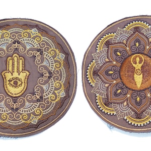 17cm 7" Free shipping: Hand of fatima, goddess, hamsa, lotus, mandala patch applique in brown.