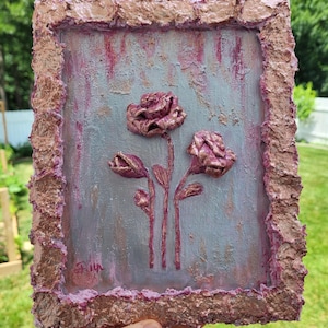 3D Textured Rose Painting – Pink Floral Wall Art – Sculpted Flower Artwork – Romantic Acrylic Art on Canvas – Handmade Unique Gift(10x8 inc)
