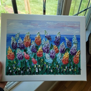 Art mural. Peinture acrylique 3D originale de fleurs sur toile (14 x 11)