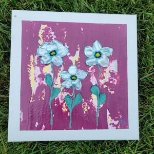 Peinture florale texturée 3D faite main sur toile - Oeuvre d&#39;art unique en son genre avec fond pastel 12 x 12