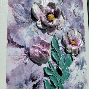 Peinture florale texturée 3D faite main sur toile - Oeuvre d&#39;art unique en son genre avec fond pastel 14 x 11
