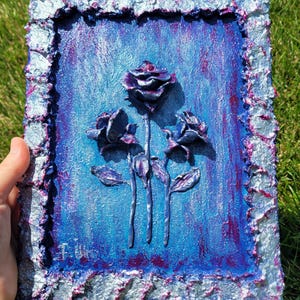 3D Textured blue Painting – Pink Floral Wall Art – Sculpted Flower Artwork – Romantic Acrylic Art on Canvas – Handmade Unique Gift(10x8 inc)