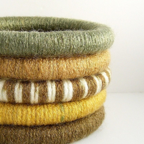 Set of 5 Wool Wrapped Stacking Bangles (5077-1910)   FREE SHIPPING