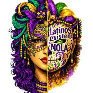 Camiseta Latinos Existen En NOLA Máscara Latina de Mardi Gras Diseño del Día de los Muertos