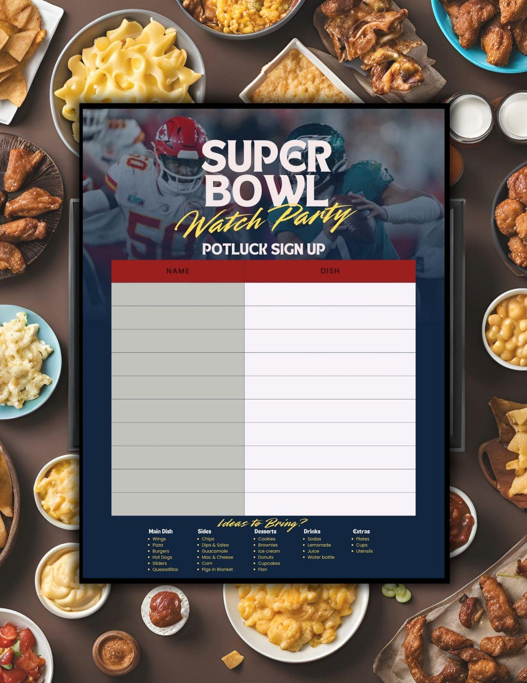 Super Bowl Potluck Sign-up Sheet Template - Etsy