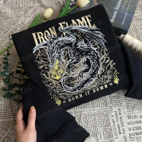 Sudadera con cuello redondo y capucha con bordado de llama de hierro, sudadera y sudadera con capucha de Basgiath War College, camiseta Fourth Wing, sudadera con capucha Dragon Riders