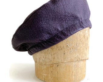 Textured Purple Leather Beret, Adjustable Fit