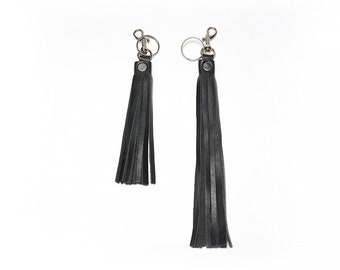 Leather Key Chain Tassel, Leather Clip On Tassel, Long Leather Handbag Tassel