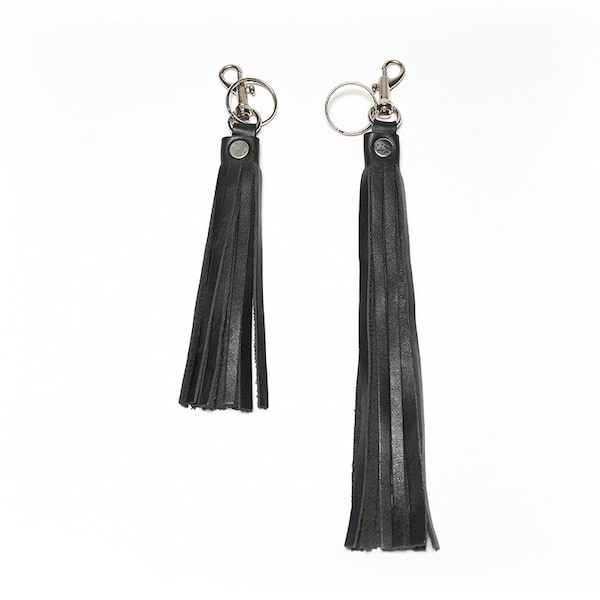 Leather Key Chain Tassel, Leather Clip On Tassel, Long Leather Handbag Tassel