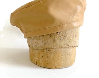 Discounted Sale, Fashion Beret in Tan Leather, Tan Leather Cap