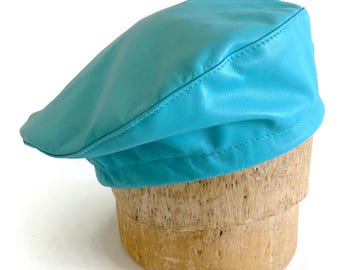 Discounted Sale, Fashion Beret in Seafoam Leather, Leather Tam