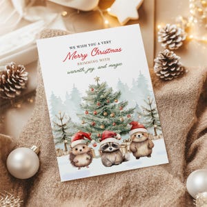 Cute Animal Christmas Card, Editable Christmas Card, Printable Festive Christmas Card, Instant Download Christmas Card, Merry Christmas Card