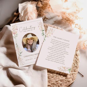 Wildflower Funeral Memorial Card Template, Celebration of Life Template, Editable Memorial Card, Customizable Funeral Card, Instant Download