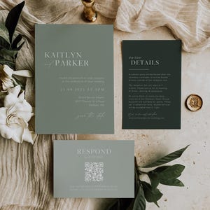 Modern Sage Wedding Invitation Suite, Simple Wedding Invite Template, Editable Wedding Invitation Set, Customizable Wedding Invite Bundle