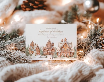 Gingerbread Holiday Card, Editable Happy Holidays Card, Holiday Greeting Card, Printable Holiday Card, Simple Happy Holidays Card