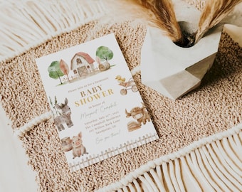 Farm Animal Baby Shower Invite, Editable Baby Shower Invitation, Animal Baby Shower Invite Template, Digital Baby Shower Invitation Template