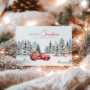 Red Truck Christmas Card Template, Editable Christmas Card, Printable Christmas Card, Modern Christmas Card, Instant Download