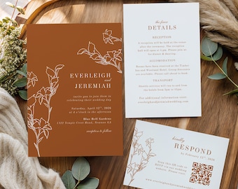 Rustic Floral Country Wedding Invitation Suite, Editable Rustic Wedding Invitation Set, Customizable Wedding Invitation Template Set