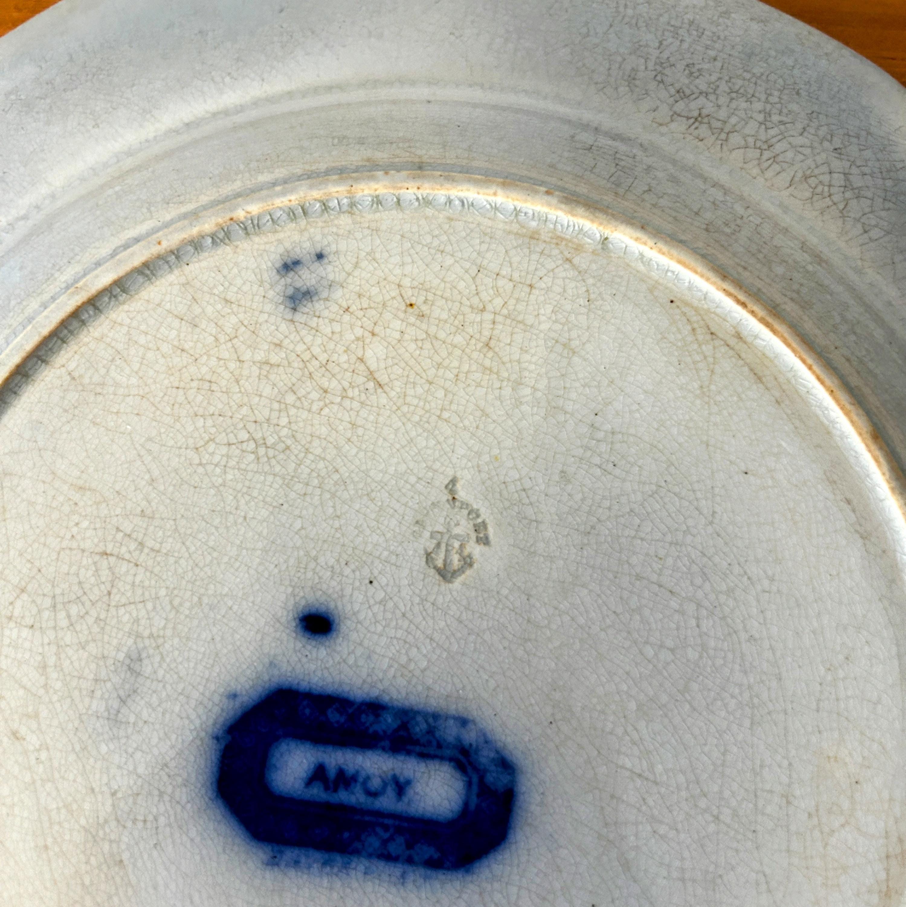Antique Flow Blue Davenport 'amoy' Plate | Early Victorian Semi