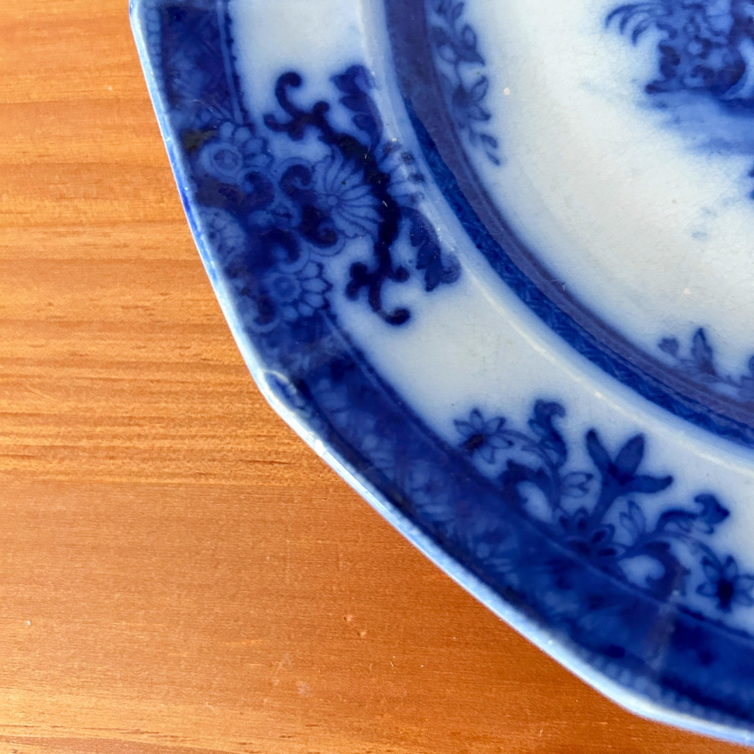 Antique Flow Blue Davenport 'amoy' Plate | Early Victorian Semi