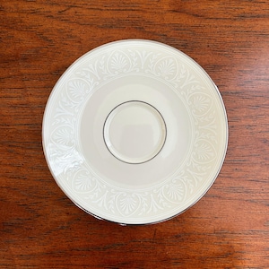 Vintage Lenox ‘Courtyard Platinum’ Saucer | White Bone China with Silver Accents | Retired Pattern