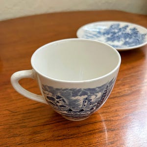 Vintage Wedgwood ‘Countryside’ Teacup & Saucer | Blue and White Staffordshire Ironstone