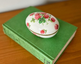 Vintage Hammersley Clover Trinket Box: English Bone China Egg-Shaped Jewelry Box