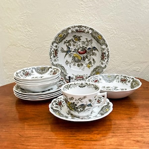 Ridgways ‘Windsor Green’ Staffordshire China | Multicolored Floral Pattern | Cottagecore Farmhouse Dinnerware