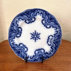 Antique Flow Blue Plate: New Wharf Pottery, Knox Pattern, 1880s English Porcelain