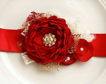 Christmas Red and Gold Sash