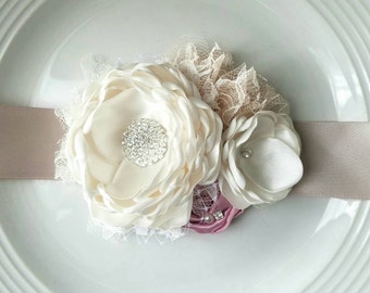 Blush and Cream flower sash