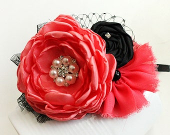 Coral and Black headband