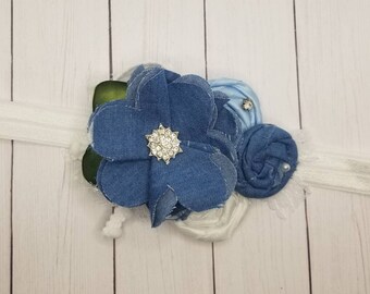 Chambray and white headband