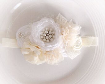 Neutral vintage flowers headband