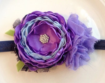 Purple and navy flower headband