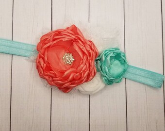 Soft coral and mint headband