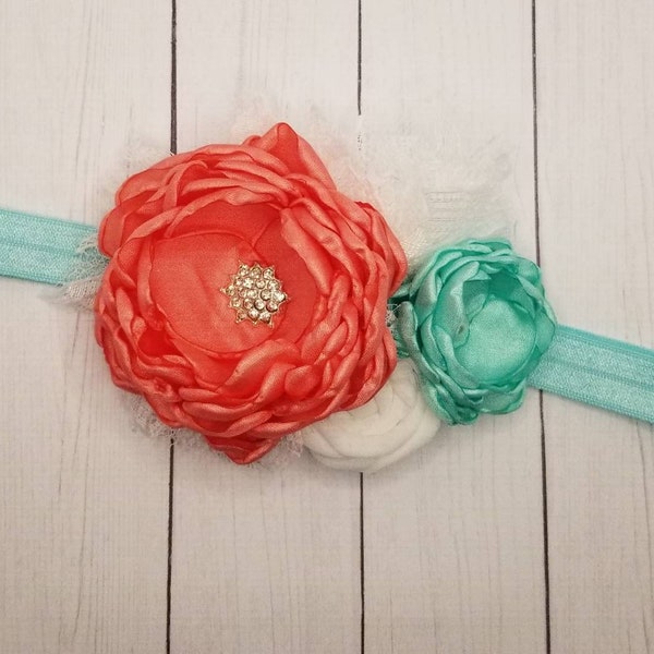 Soft coral and mint headband