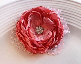 Coral Flower with pink lace and netting