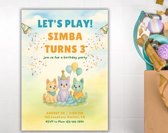 Watercolor Dog Birthday Invitation: Puppy Party Invite & Thank You Card (Digital Download)