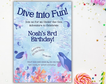 Under the Sea Birthday Invitation: Ocean Party, Editable Canva Template (Digital Download)