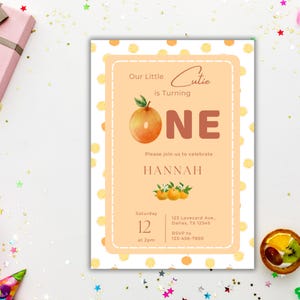 Little Cutie Birthday Invitation | Orange Themed 1st Birthday or Baby Shower | Editable Canva Pro Template | Printable Invite