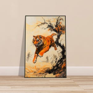 Tiger Art Print, Leaping Tiger Art, Wall Art, Wildlife Decor, Digital Download, Bold Tiger Art, Trendy poster, Japanese Art, Home Decor