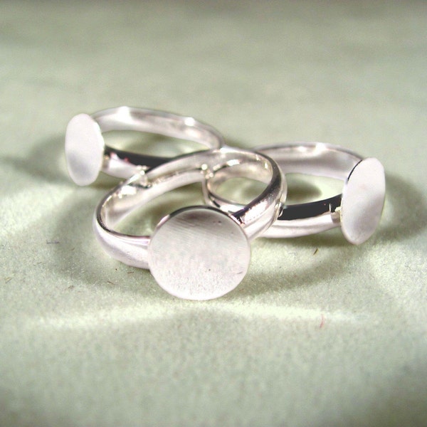 30 Silver Plated Youth Size Ring Blanks--Adjustable from 5 1/4 and up---- with 8mm glue pad