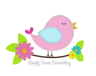 Bird Branch Machine Embroidery Applique Design