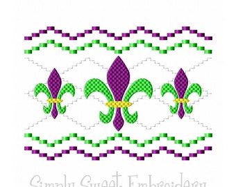 Faux Smocking Fleur de Lis Machine Embroidery Design - 3 sizes