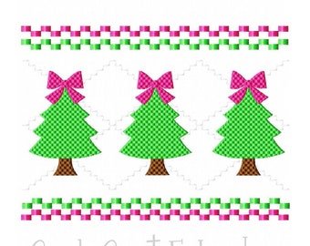 Faux Smocking Christmas Tree with Bow Machine Embroidery Design - 3 sizes